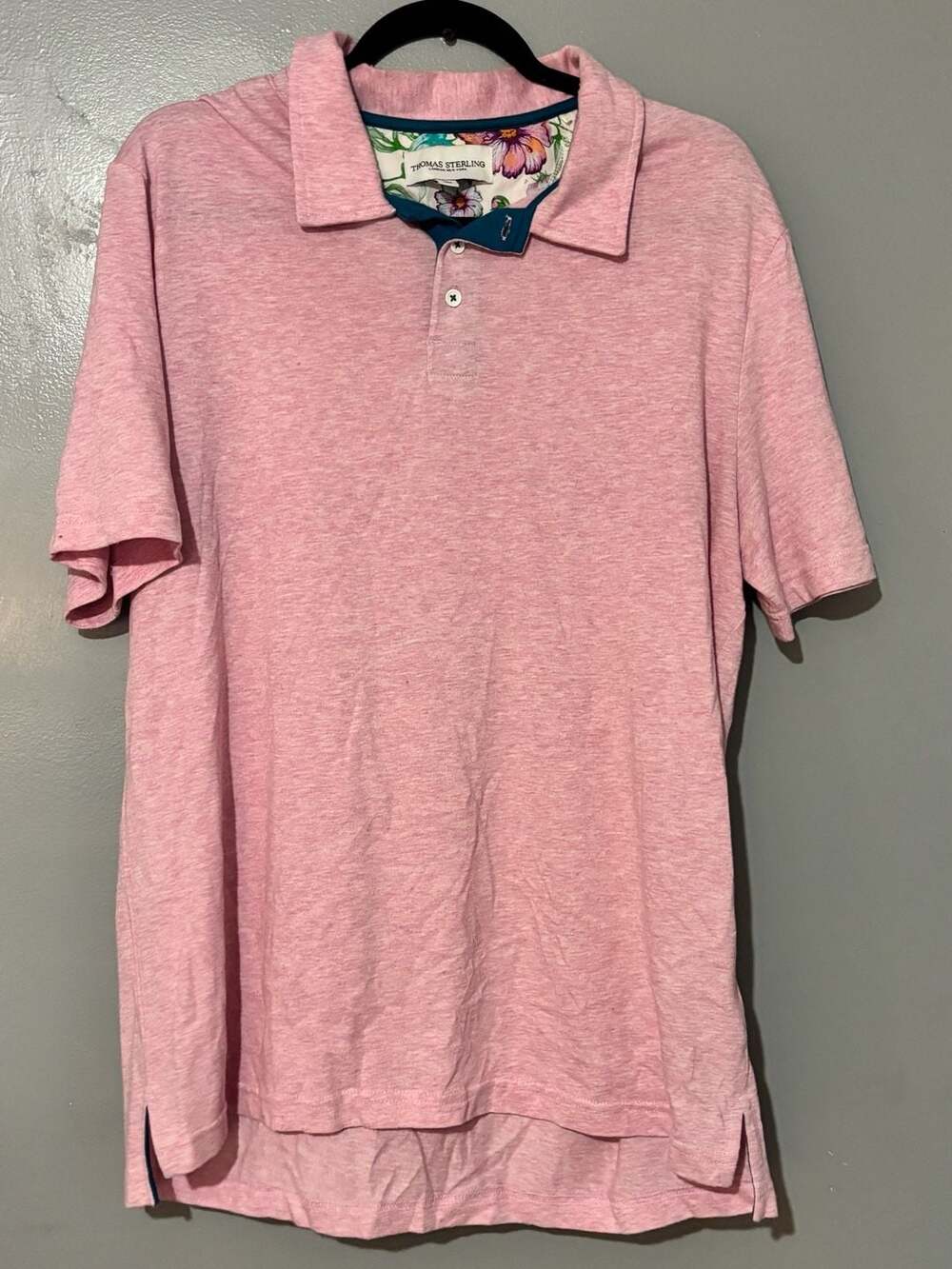 Thomas Sterling London New York Men's Pink Short Sleeve Polo, Collar Large